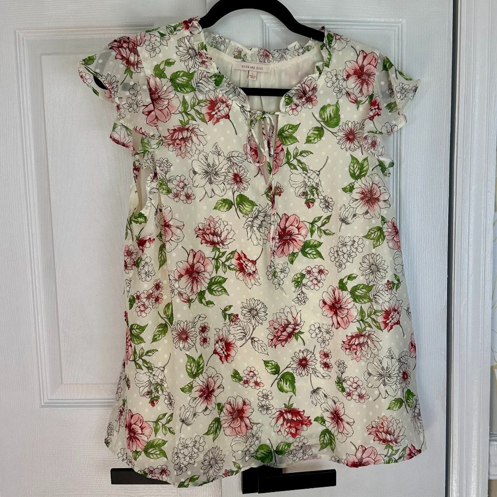 Skies are Blue Candice Flutter Sleeve Floral Top - L